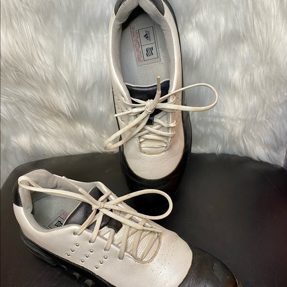 Adidas Tour Metal White Black Leather Fit Foam Spike Z Women Golf Shoe Size 7 - Picture 6 of 11